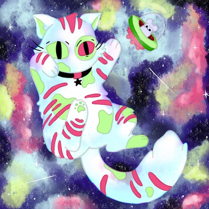 Nell Design ilustradora de fantasía en Granada - gato espacial color